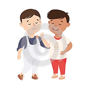 Little Boy Supporting and Comforting Crying Friend Vector Illustration