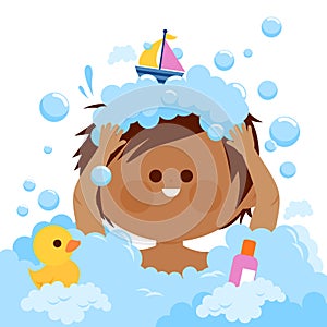 Little boy taking a bath. Vector illustration