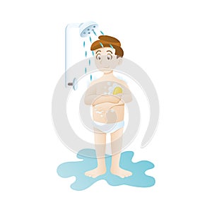 Little boy taking a shower