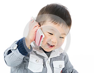 Little boy talk to mobile