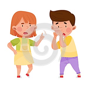 Little Boy Telling Lie to His Agemate Girl Vector Illustration photo