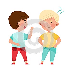 Little Boy Telling Lie to His Agemate Vector Illustration photo