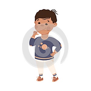 Little Boy Thinking and Figuring Something out Vector Illustration