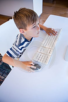 Little boy using computer in the living room