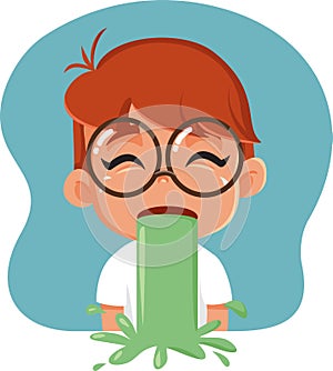 Little Boy Vomiting Feeling Sick Vector Cartoon