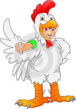 Little boy wearing a chicken costume