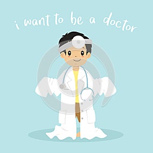 Little Boy Wearing Doctor Uniform Cartoon Vector