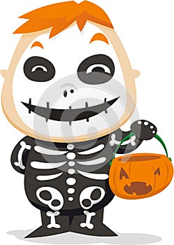 Little boy wearing a skeleton costume