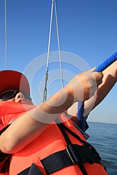 Little boy on yacht