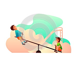 Little boys on seesaw vector illustration isolated on white background