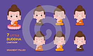 Little buddha cartoon vector set