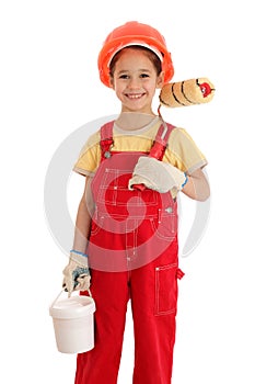 Little builder in coveralls with paintroller