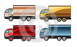 Little car truck. Set. Vector. Cartoon. A small truck for transporting goods. Cargo services. Auto freight.Delivery consignment. photo