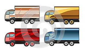 Little car truck. Set. Vector. Cartoon. A small truck for transporting goods. Cargo services. Auto freight.Delivery consignment.