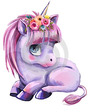 Little cartoon fairytale unicorn