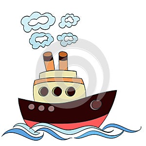 Little cartoon steamship on white. vector photo