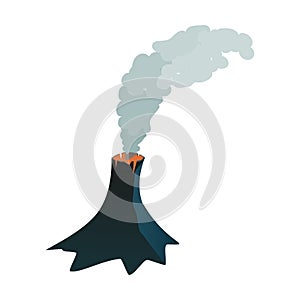 Little cartoon volcano with smoke isolated on white.