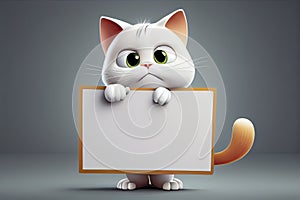 Little Cat character holding blank banner in 3d rendering