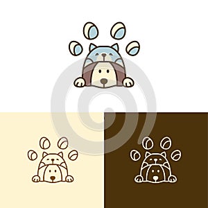 Little cat and dog logo with paw form, pet symbol cartoon vector illustration