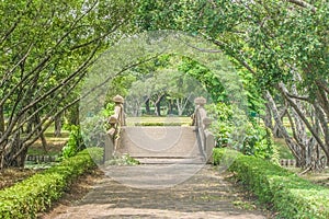 Little cement bridge over small river.