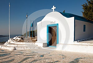 Little chapel on the hill. Small church in Faliraki, Greek town