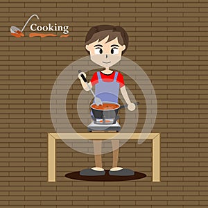 Little chef cooking at kitchen