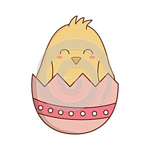 Little chick with egg broken easter character