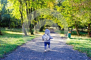 Little child in the autumn forest