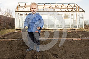 Little child gardening