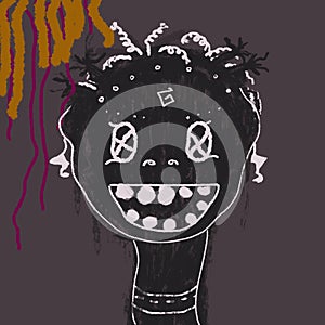 Little child girl abstract art of Basquiat. Portrait of a smiling girl.