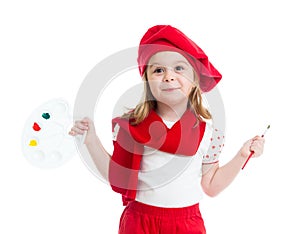 Little child girl in artist costume isolated