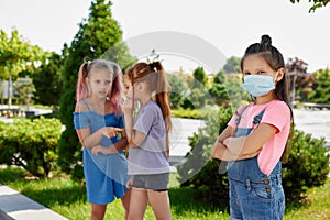 Little child girls wearing mask for protect