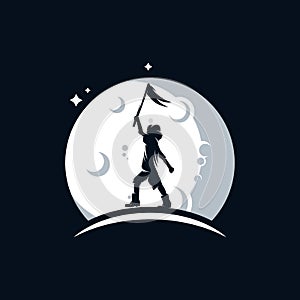Little Child holds a flag on the moon logo