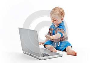 Little child with laptop