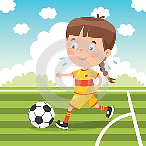 Little Child Playing Football Outside