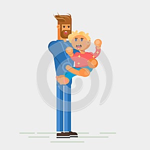 Little child, todler, baby character sitting on the toy
