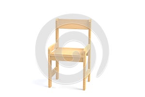 Little child wooden high chair on a white background. Isolate. Render 3d model.