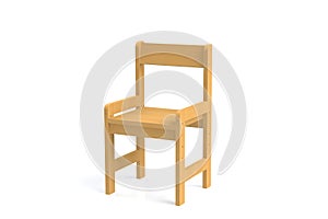 Little child wooden high chair on a white background. Isolate. Render 3d model.