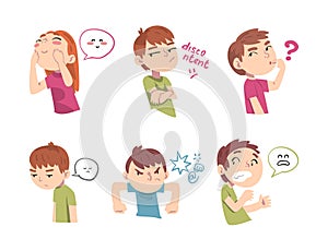 Little Children with Face Expression and Emotion Vector Set