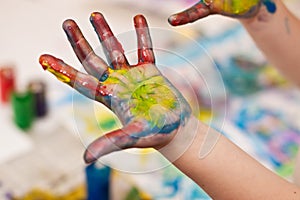 Little Children Hands doing Fingerpainting