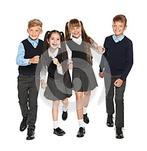 Little children in stylish school uniform