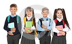 Little children in stylish school uniform