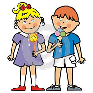 Little children and sweetmeats, vector icon photo