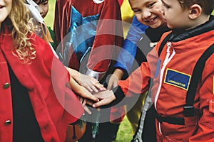 Little children trick or treating on Halloween