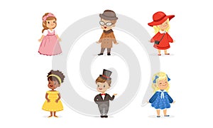 Little Children Wearing Elegant Attire and Outfit Vector Set