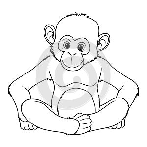 Little Chimpanzee Cartoon Animal Illustration BW