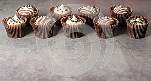 Little chocolate cupcakes on a table with copy space availble