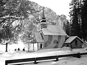 Little church on the frozen lake