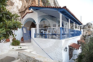 Little church on rocky seashore near Karathonas beach. Church Agios Nikolaos, Nafplio, Argolida, Peloponnese, Greece - Immagine photo
