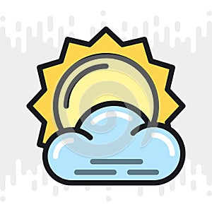 Little cloudy or partly cloudy icon for weather forecast application or widget. Sun behind a small cloud. Color version